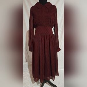 Unique Vintage 1940s Burgundy & Black Clip Dot Deirdre Shirt Dress